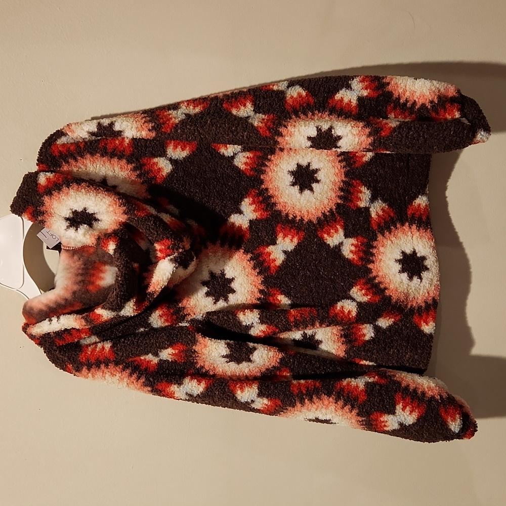 LOFT Brown Pink Red White Patterned Hooded Pullover - Picture 6 of 7